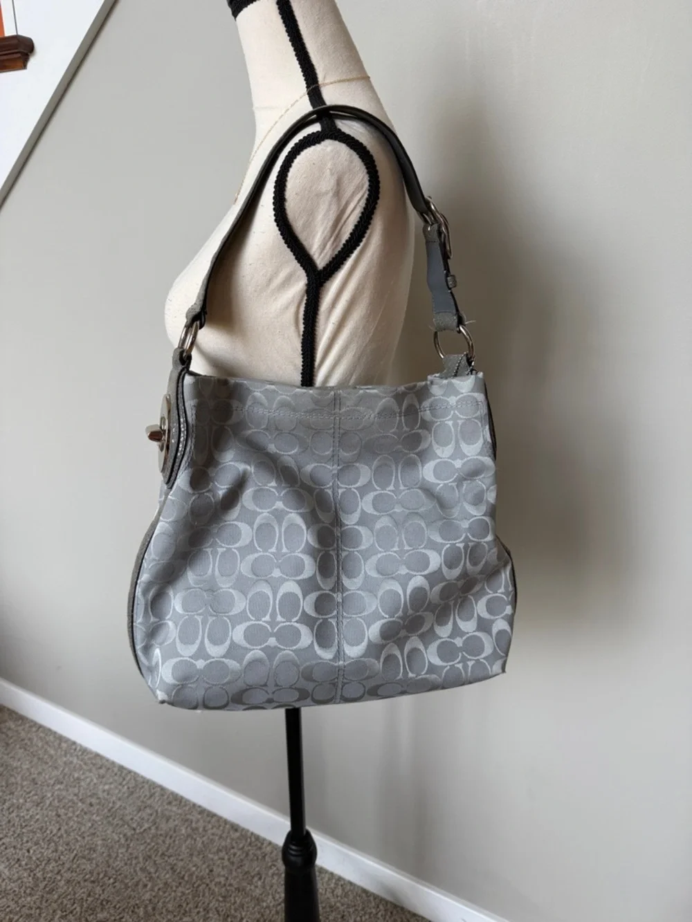 Coach Gray Signature Jacquard Shoulder Bag - Picture 1 of 8